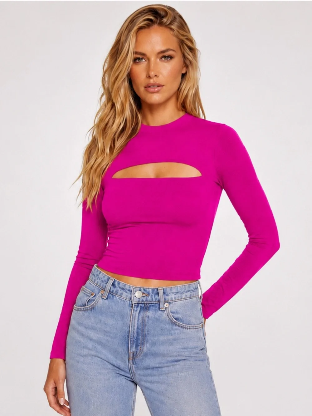 Susana Monaco Magenta Crew Slit Cutout Long Sleeve Top NWT Pink Size Small NEW - Picture 9 of 9